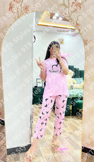 Butterfly Pink Printed Night Suit