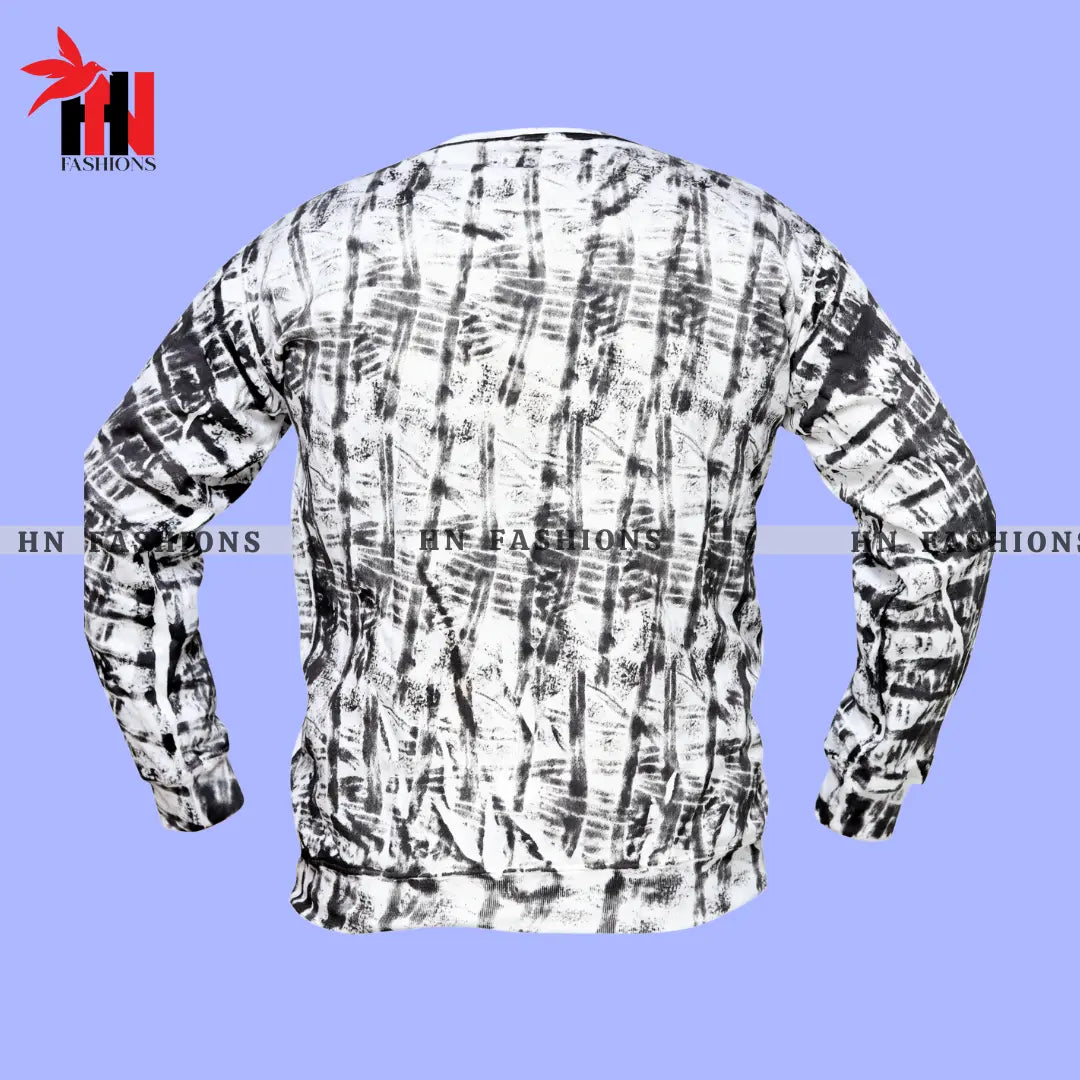 White & Black Random Printed Sweat Shirt For Unisex