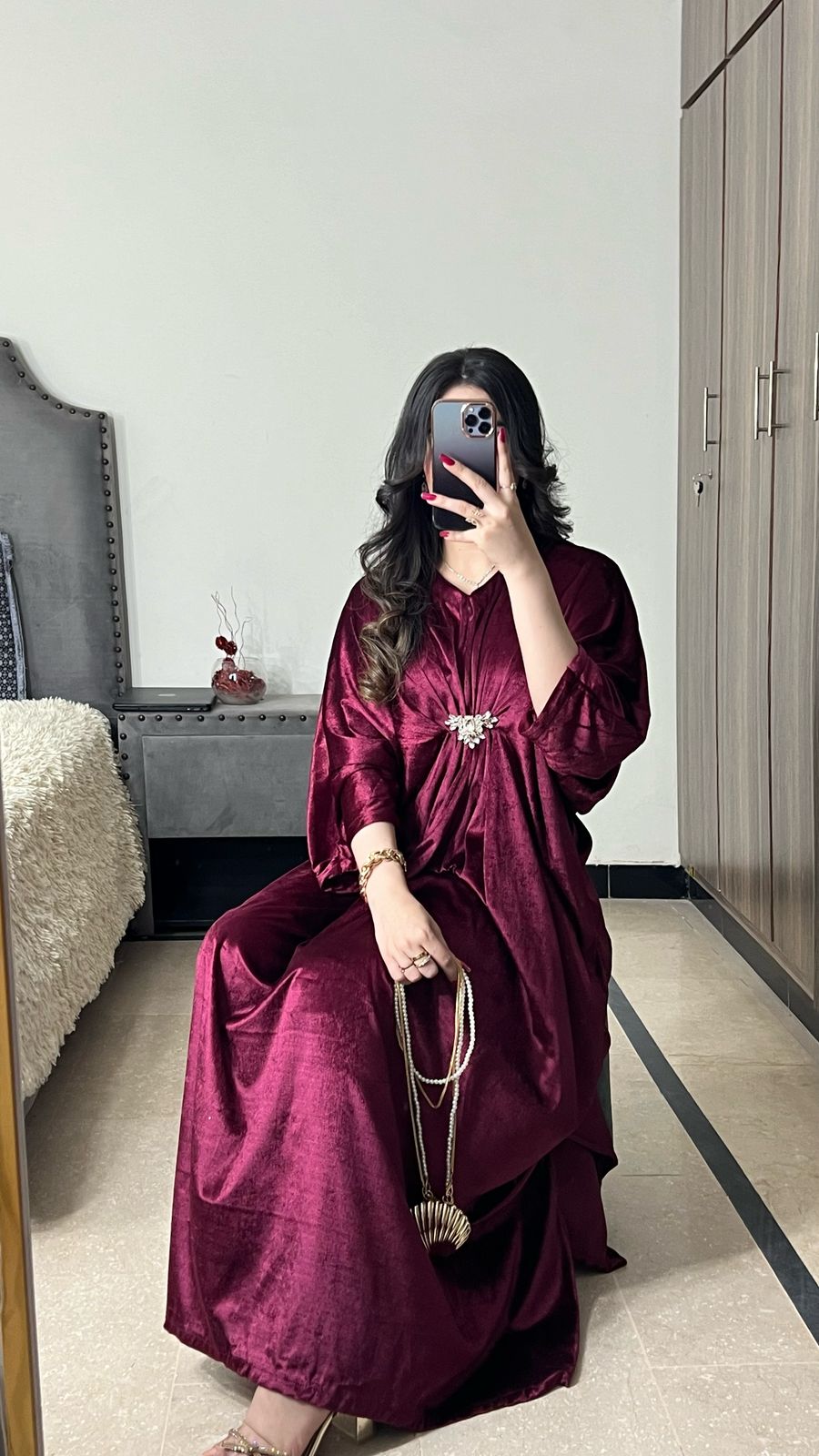 Maroon Velvet Kaftan