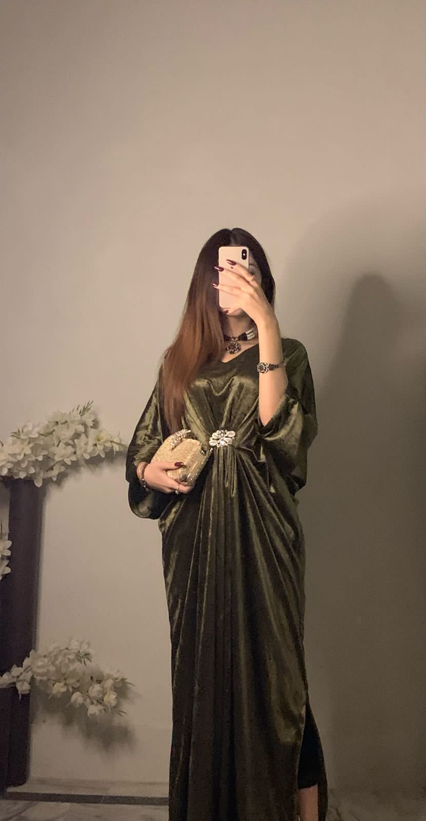 Mehndi Velvet Kaftan