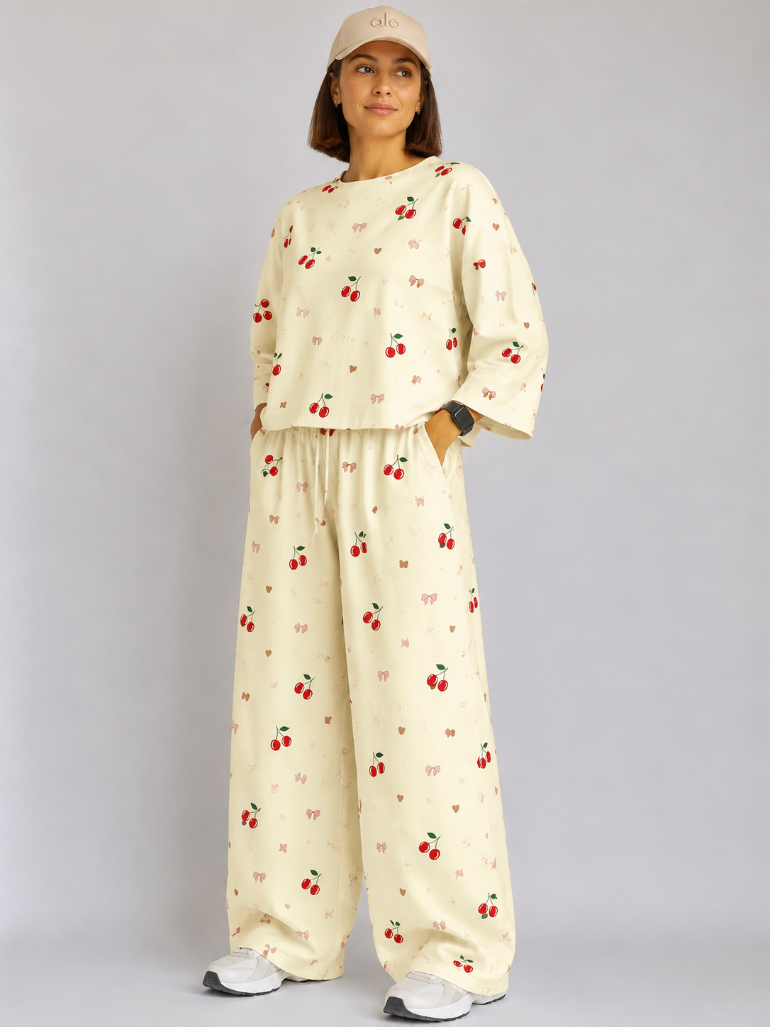 Women's Premium Barbary Fabric Sleepwear Set – Loose Trouser & Short Tee SBSPJ-06