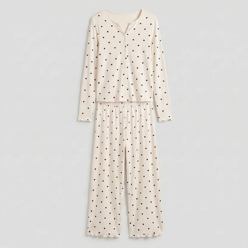BELLAVISTA-Ivory Dream Set (Heart Printed) - Oat Milk