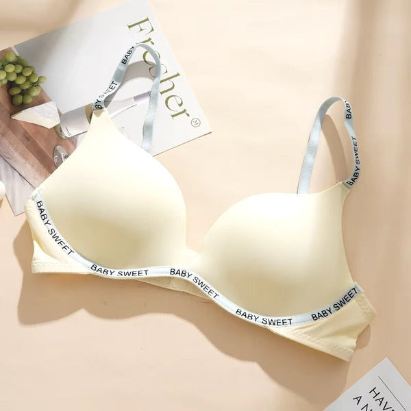 High Quality Light Padded Non Wired Sweet Babe Letter Straps T-Shirt Bra