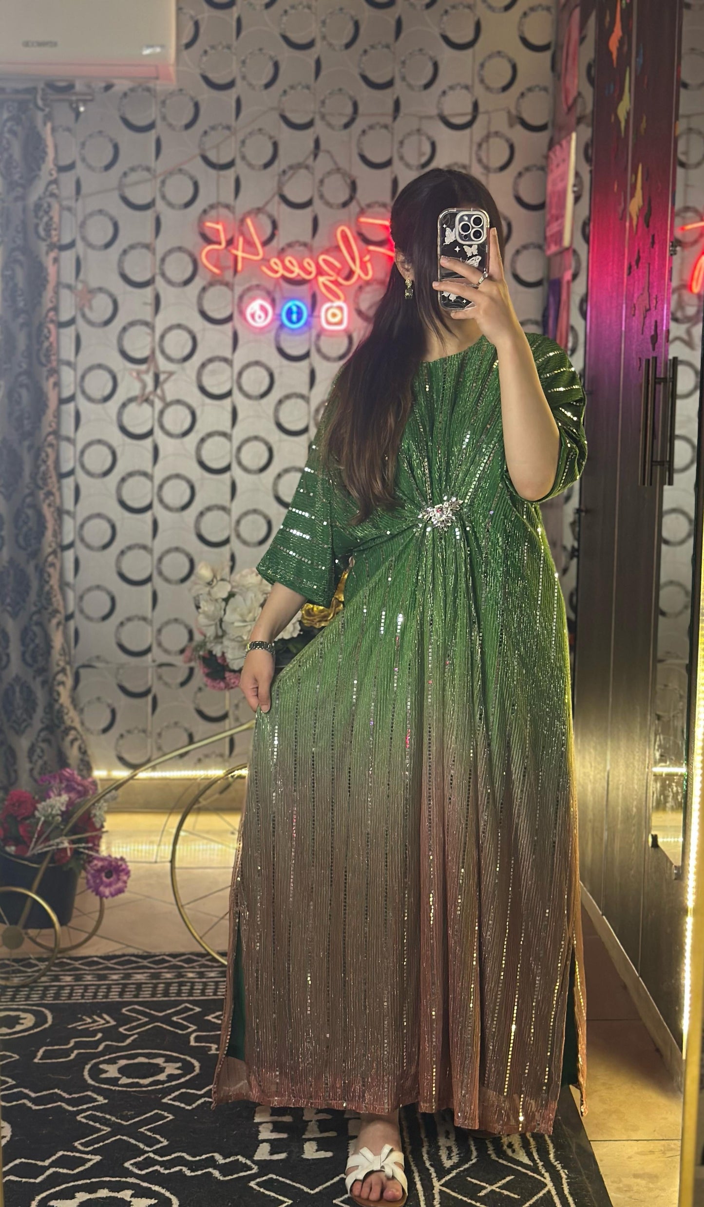 Green Two-Tone Moonlight Kaftan