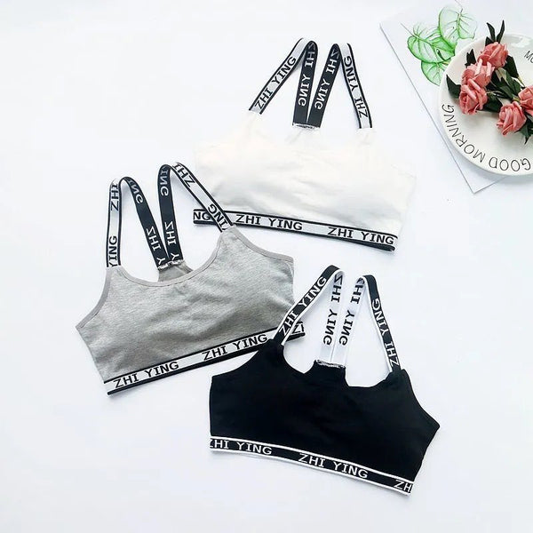 Pack Of 3 New Soft Padded Letter Printed Stretchable Straps Comfortable Teenage Sport Bra