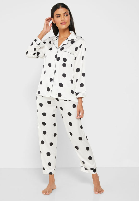 Polka Dot Printed Silk Pj Set