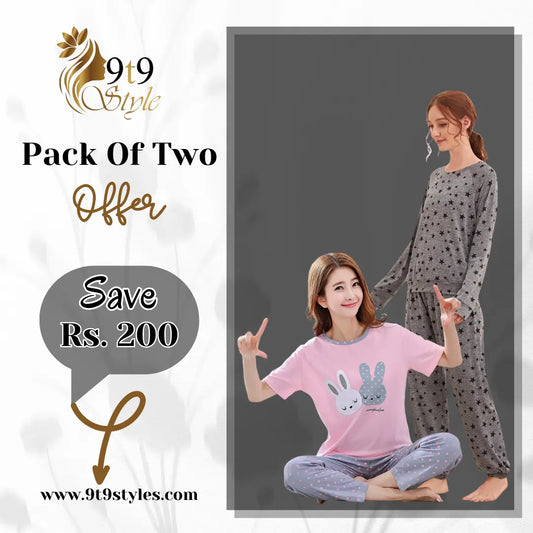 Pack Of Two Printed Pajama Night Suit Set 23