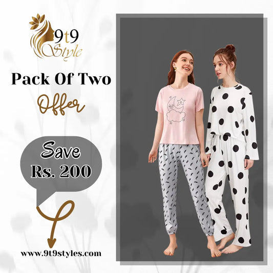 Pack Of Two Printed Pajama Night Suit Set 24