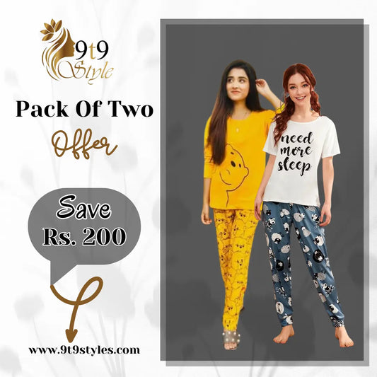 Pack Of Two Printed Pajama Night Suit Set 25