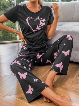 Butterfly Heart printed Pj suit