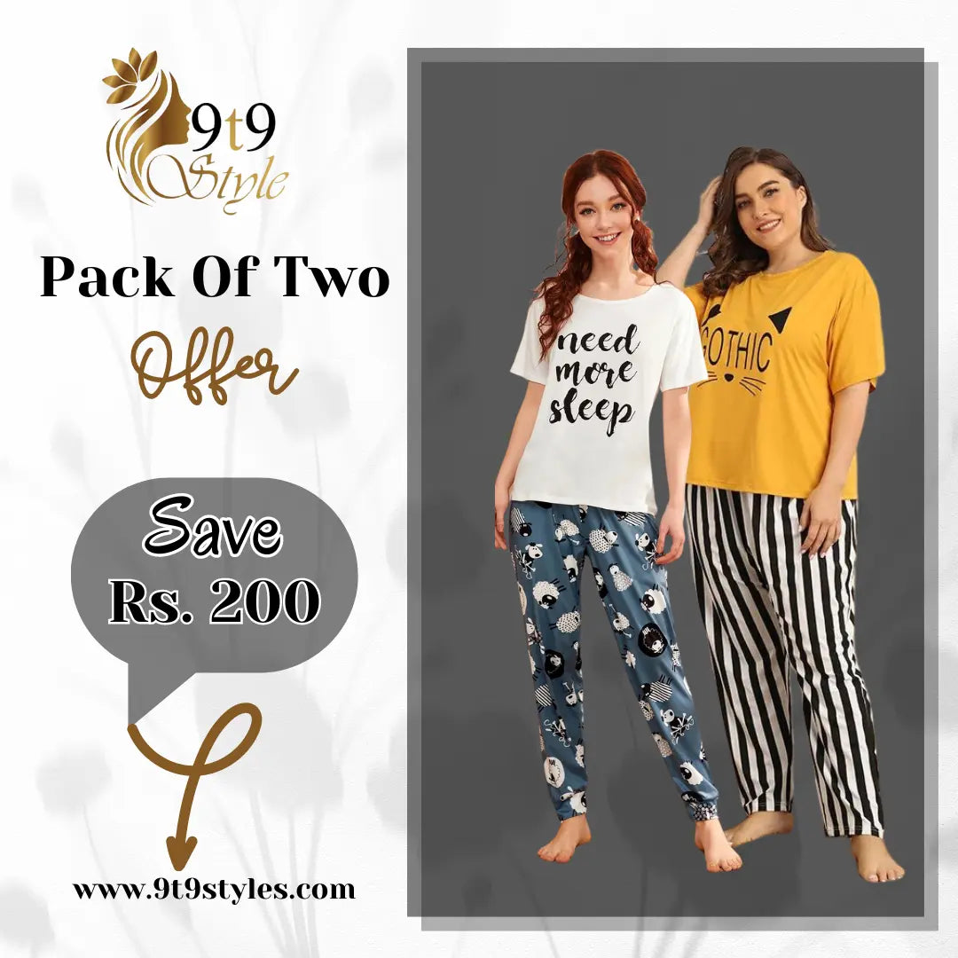 Pack Of Two Printed Pajama Night Suit Set 16