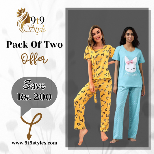 Pack Of Two Printed Pajama Night Suit Set 43