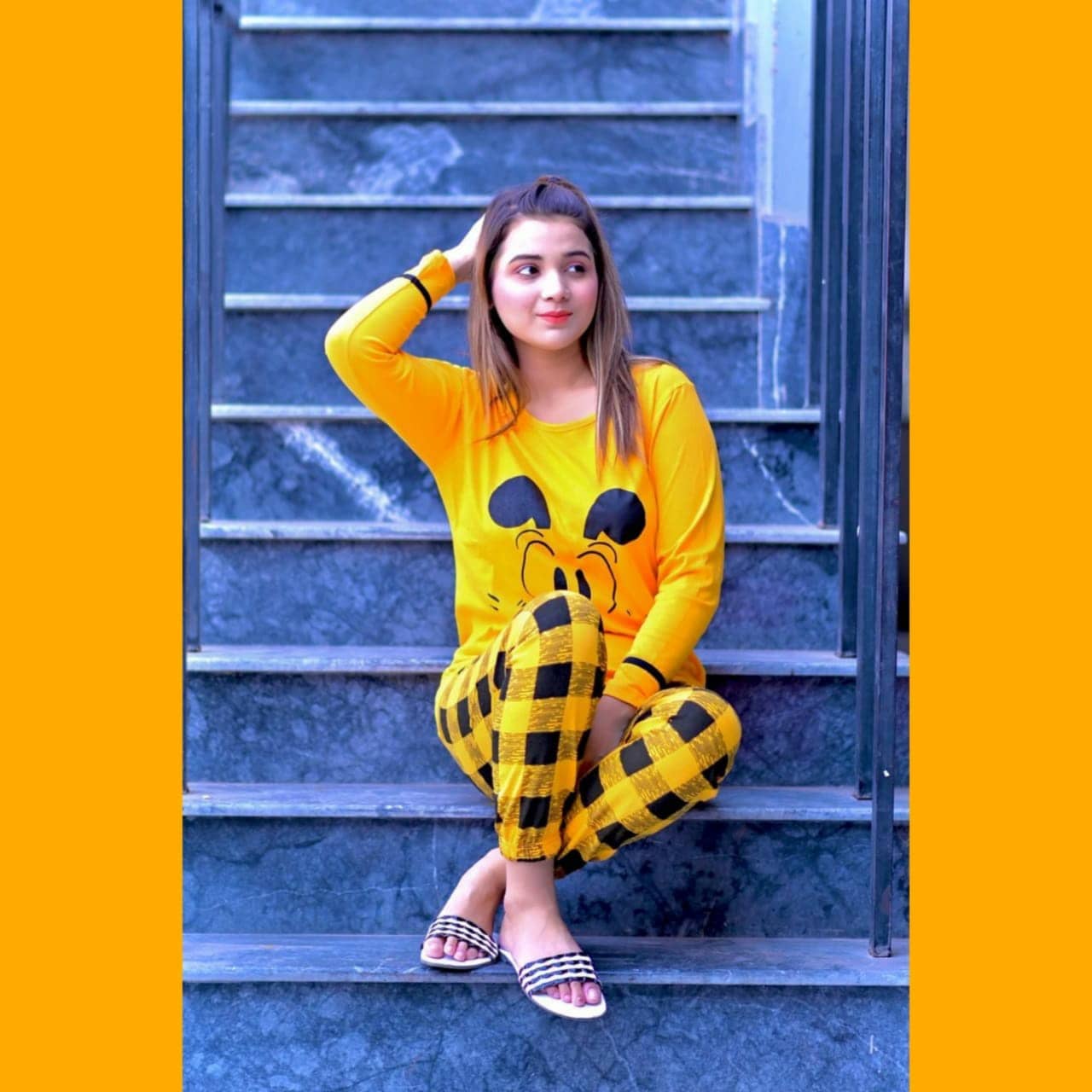 Yellow Mickey Mouse Printed Night Suit