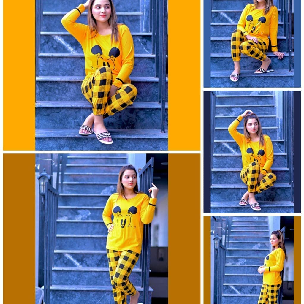 Yellow Mickey Mouse Printed Night Suit