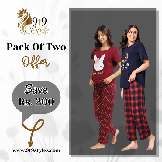 Pack Of Two Printed Pajama Night Suit Set 45