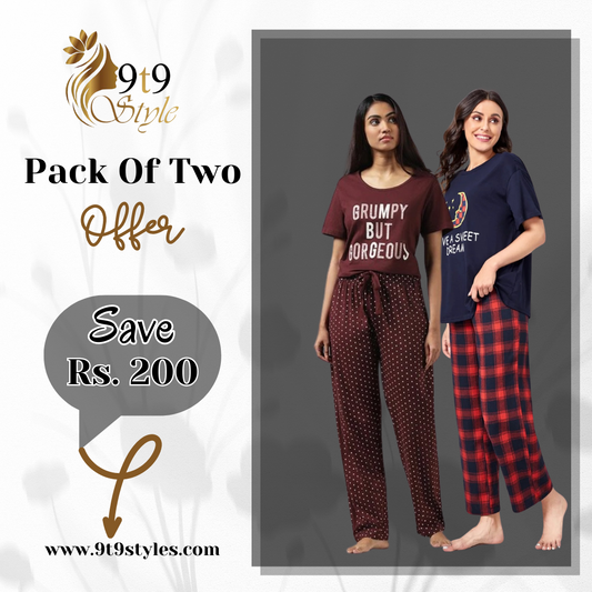 Pack Of Two Printed Pajama Night Suit Set 37