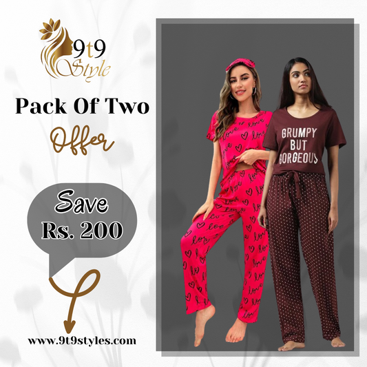 Pack Of Two Printed Pajama Night Suit Set 33