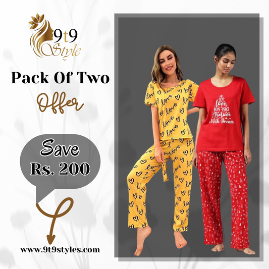 Pack Of Two Printed Pajama Night Suit Set 31