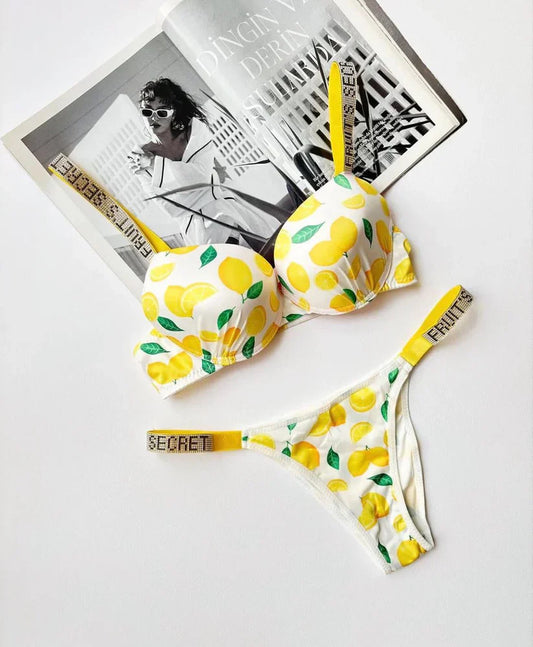 Lemon Printed Padded Bra and Panty Set