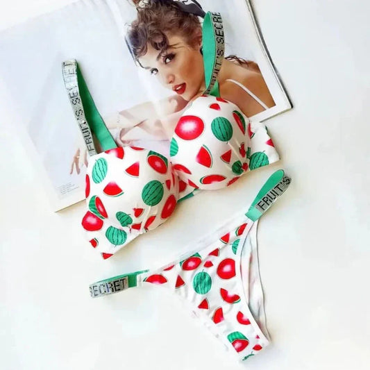 Watermelon Printed Padded Bra and Panty Set