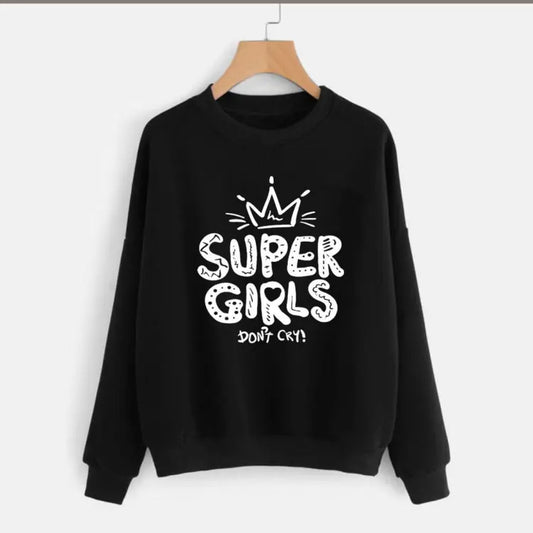 Black Super Gir Printed Sweatshirt For Women