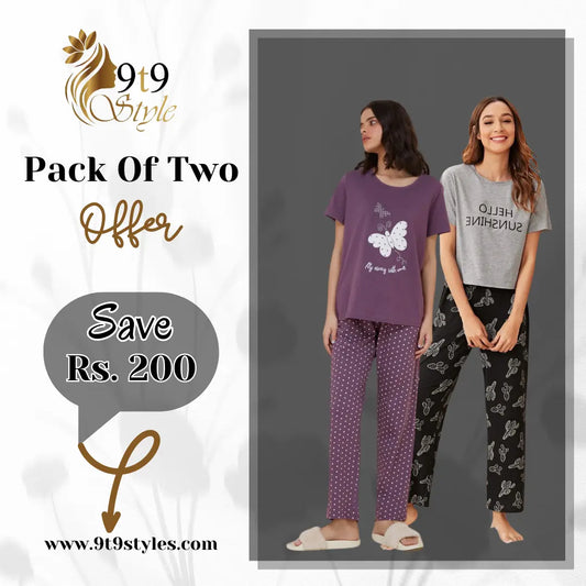 Pack Of Two Printed Pajama Night Suit Set 28