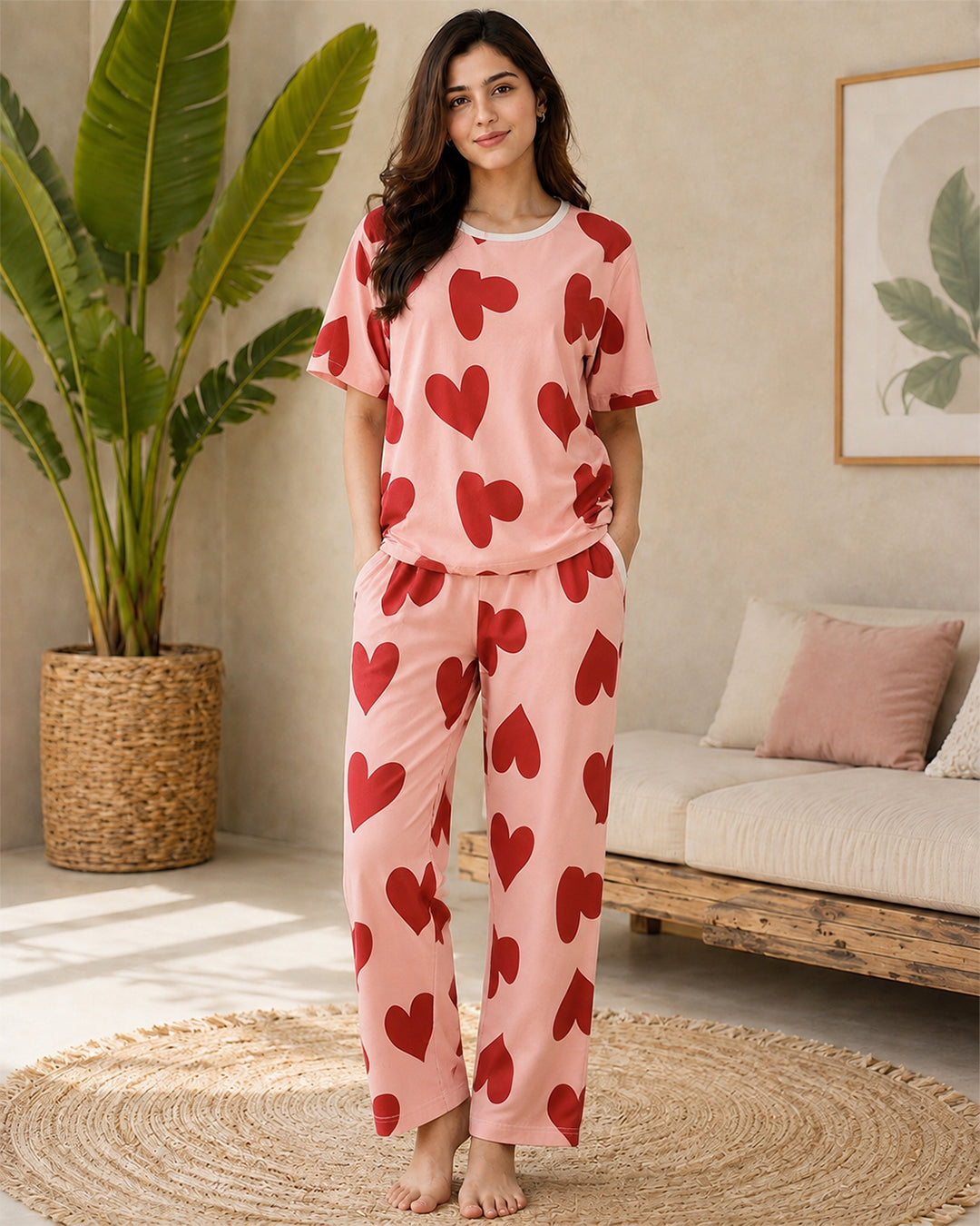 Pink Dilber Printed Night Suit