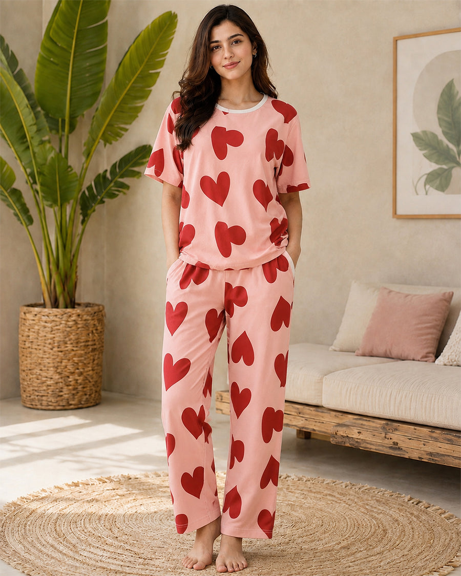 Pink Dilber Printed Night Suit