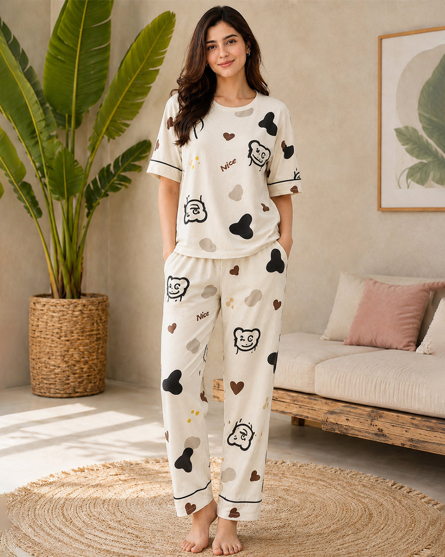 CREAM BEAR PJ Suit