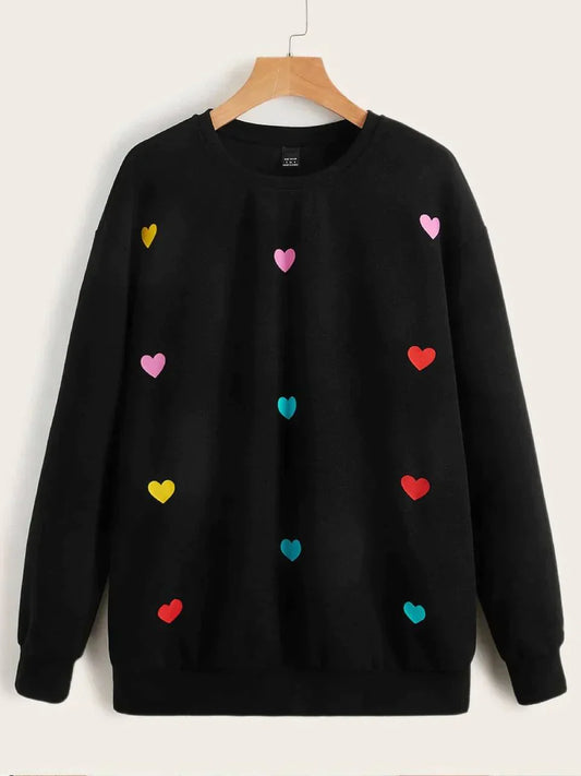 Black Multi Hearts Printed Sweatshirt