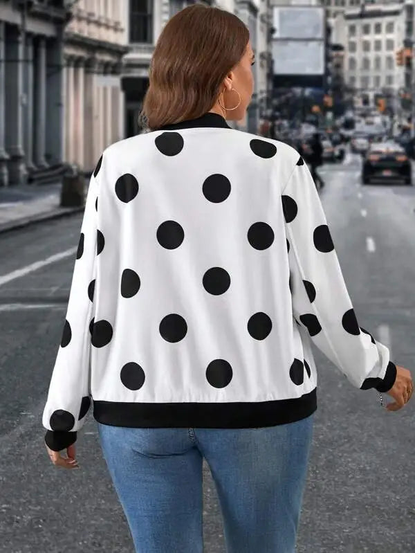 Polka Dot Elegance Bomber Jacket For Women