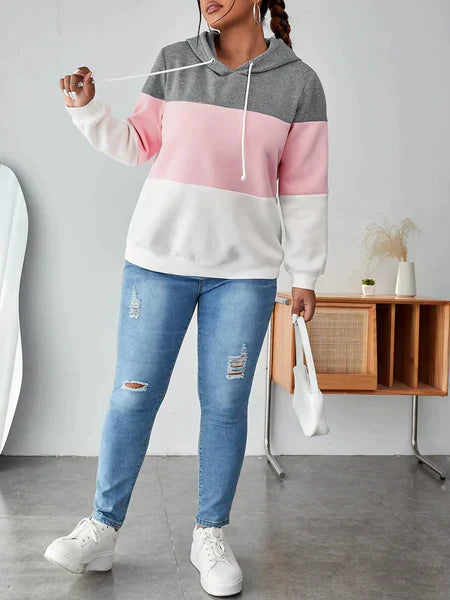 White With Grey Pink Hoodie For Women