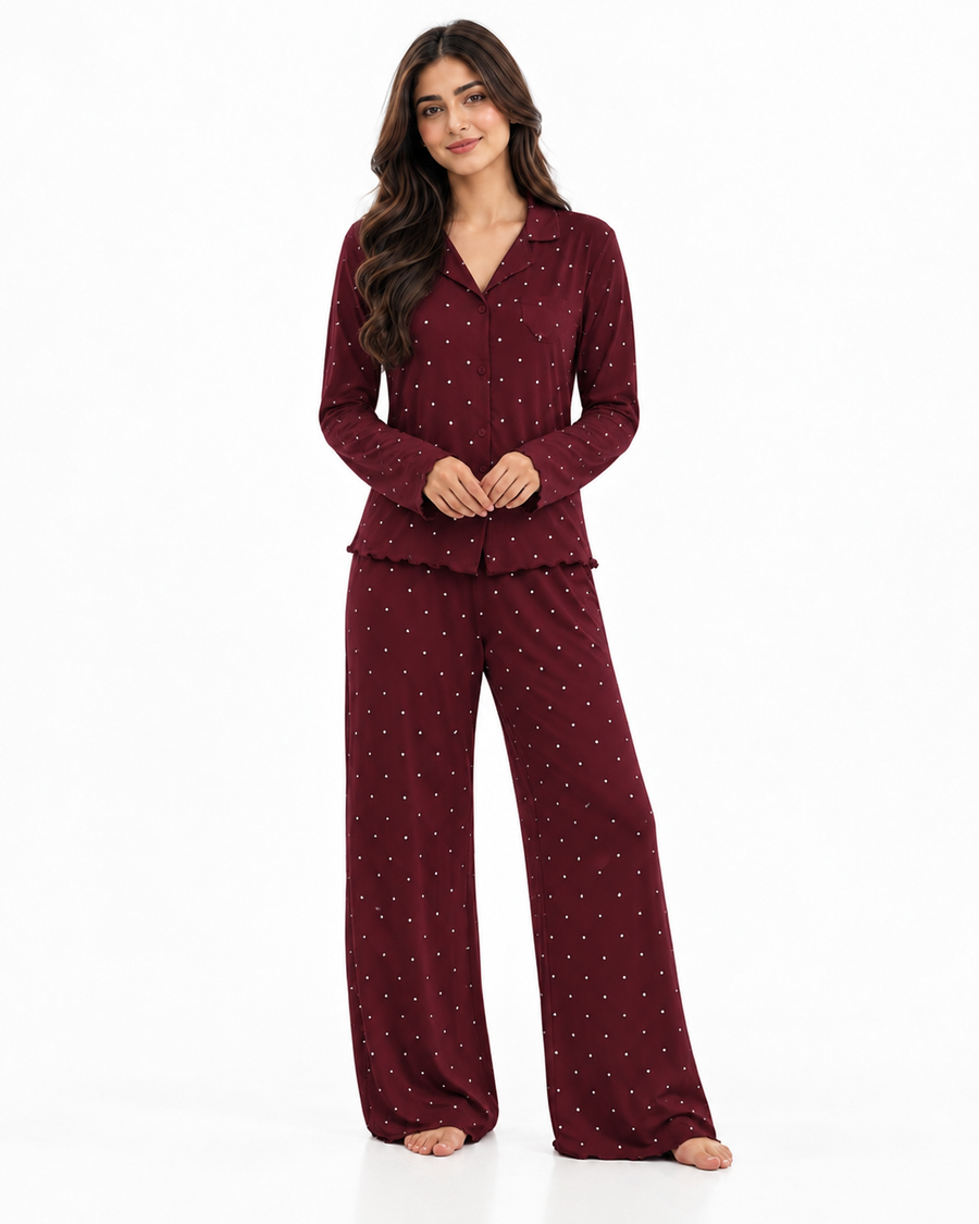 BELLAVISTA- Ivory Dream Doted Set - Maroon