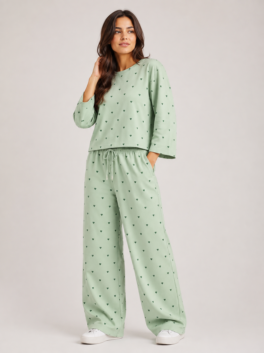 Women's Premium Barbary Fabric Sleepwear Set – Loose Trouser & Short Tee SBSPJ-05