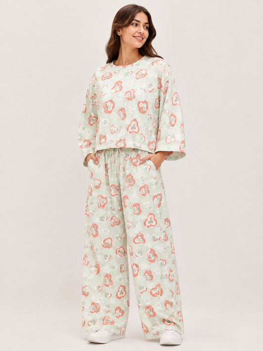 Women's Premium Barbary Fabric Sleepwear Set – Loose Trouser & Short Tee SBSPJ-10