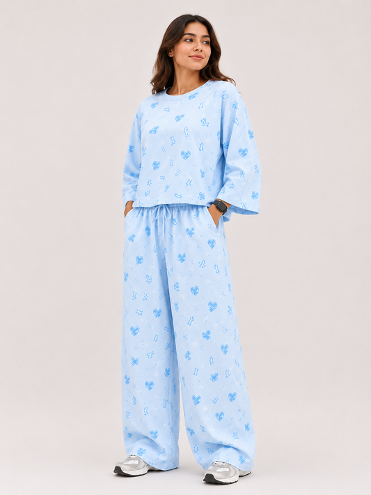 Women's Premium Barbary Fabric Sleepwear Set – Loose Trouser & Short Tee SBSPJ-08