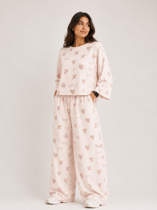 Women's Premium Barbary Fabric Sleepwear Set – Loose Trouser & Short Tee SBSPJ-03