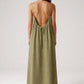 STUNNING BACKLESS MAXI DRESS - ARMY GREEN