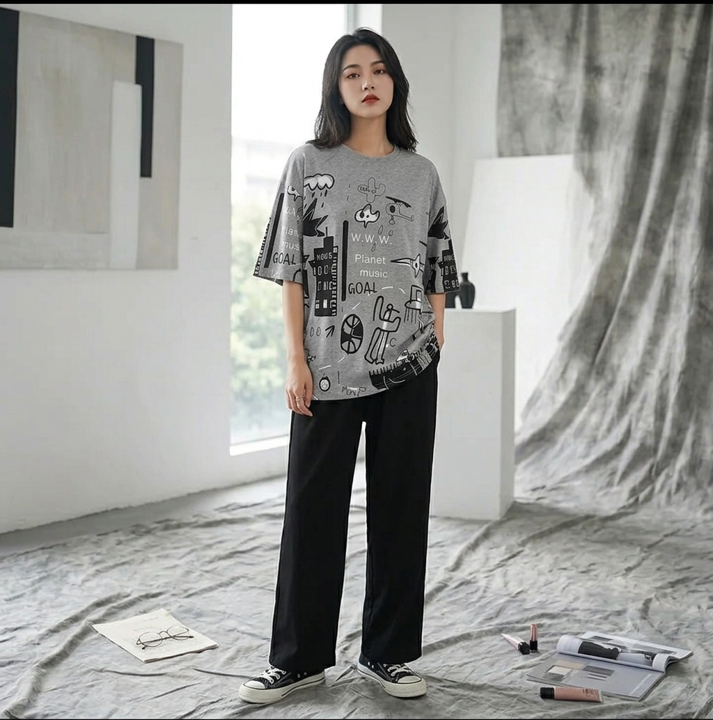 Grey Planet Printed Night suit