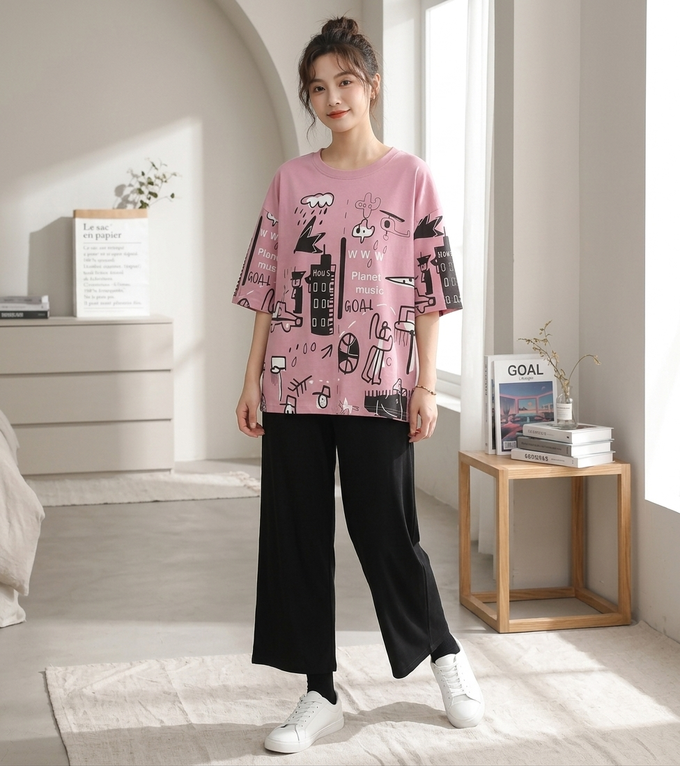 SR-PLANET PRINTED PJ SUIT - PINK