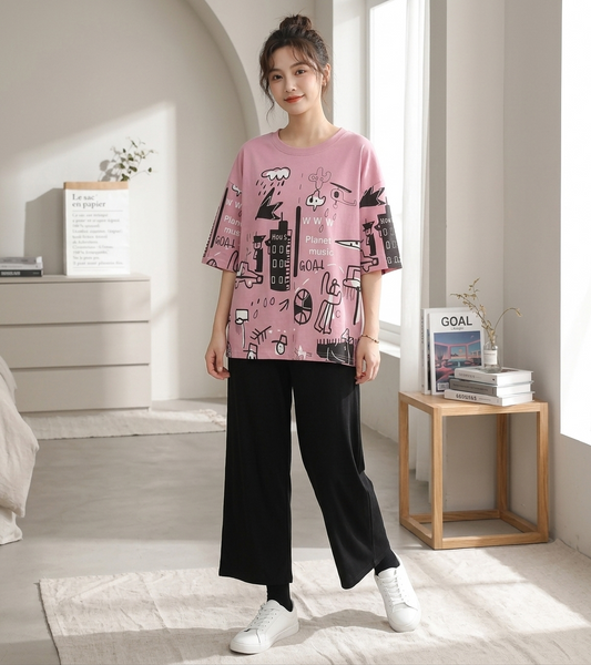 SR-PLANET PRINTED PJ SUIT - PINK