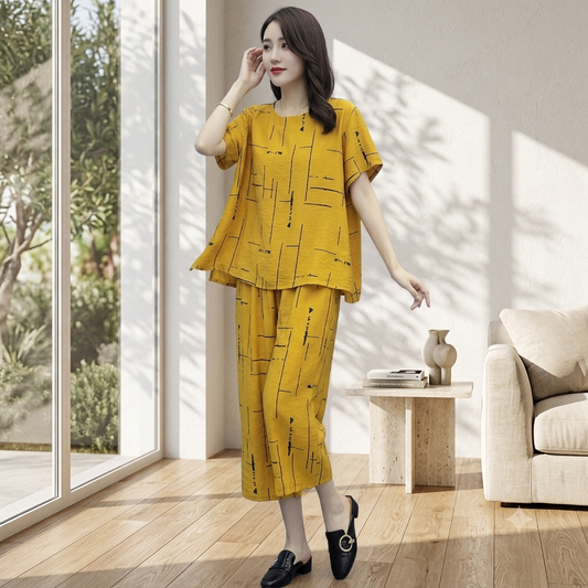 Yellow Printed Capri Night Suit