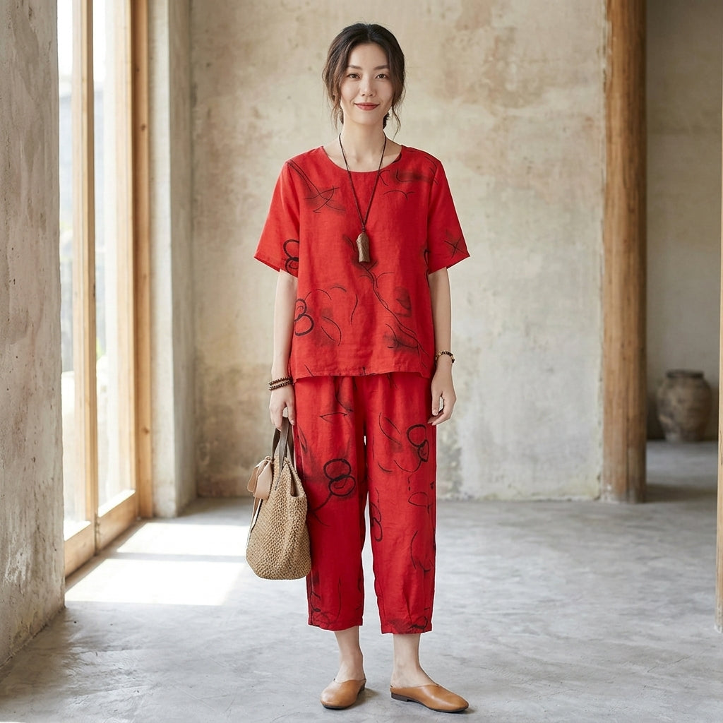 HN-RED RING CAPRI PRINTED NIGHT SUIT