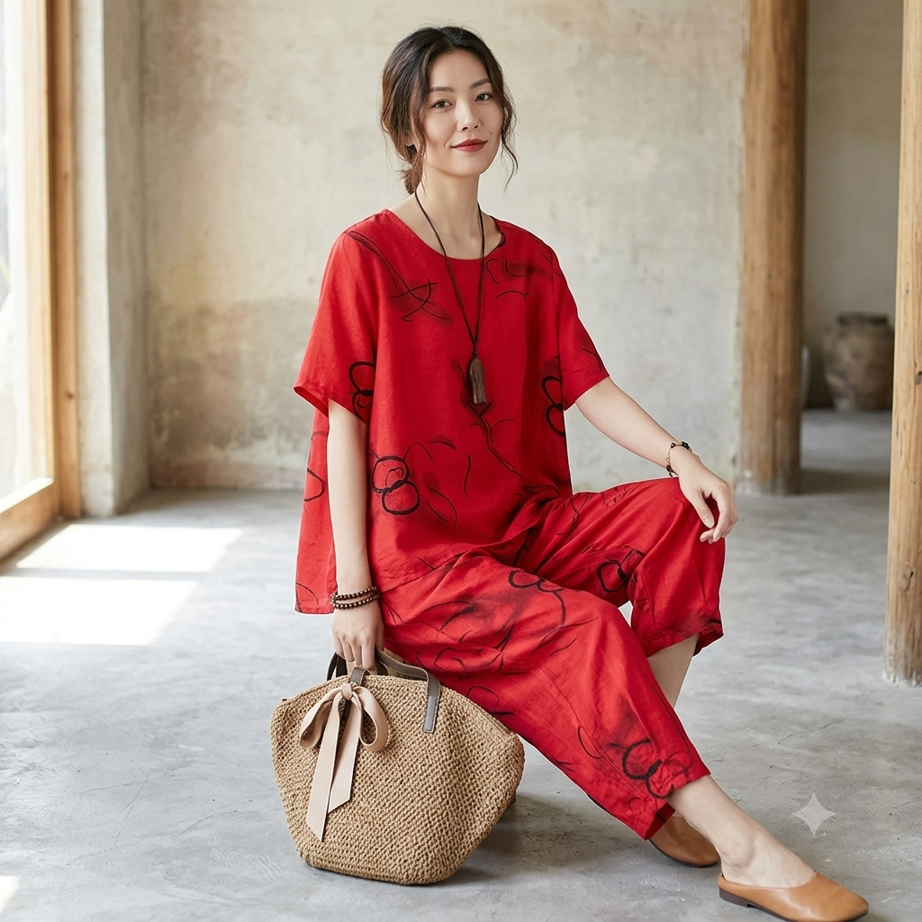 HN-RED RING CAPRI PRINTED NIGHT SUIT