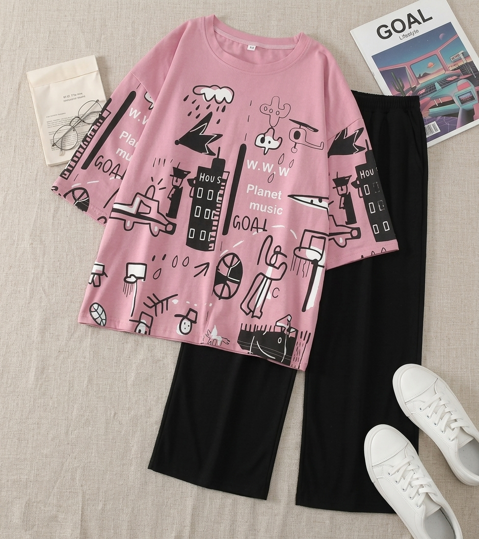 SR-PLANET PRINTED PJ SUIT - PINK
