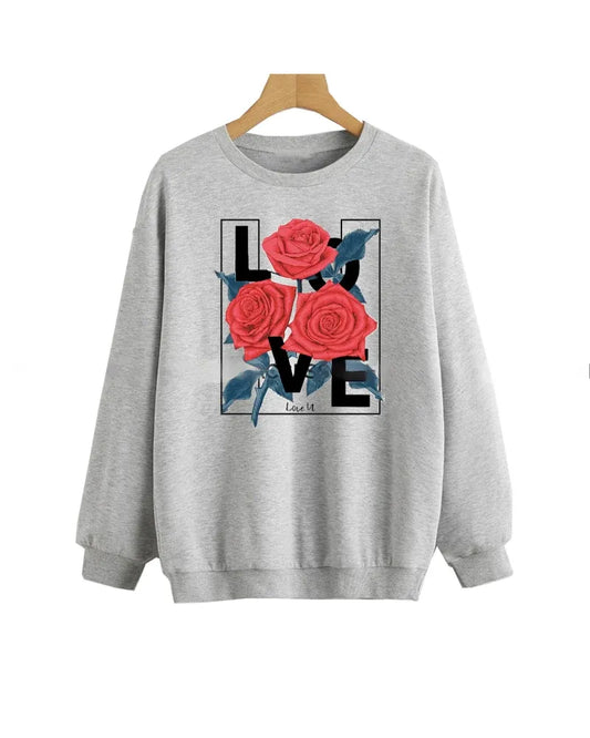 Grey Love It Printed Sweatshirt For Women