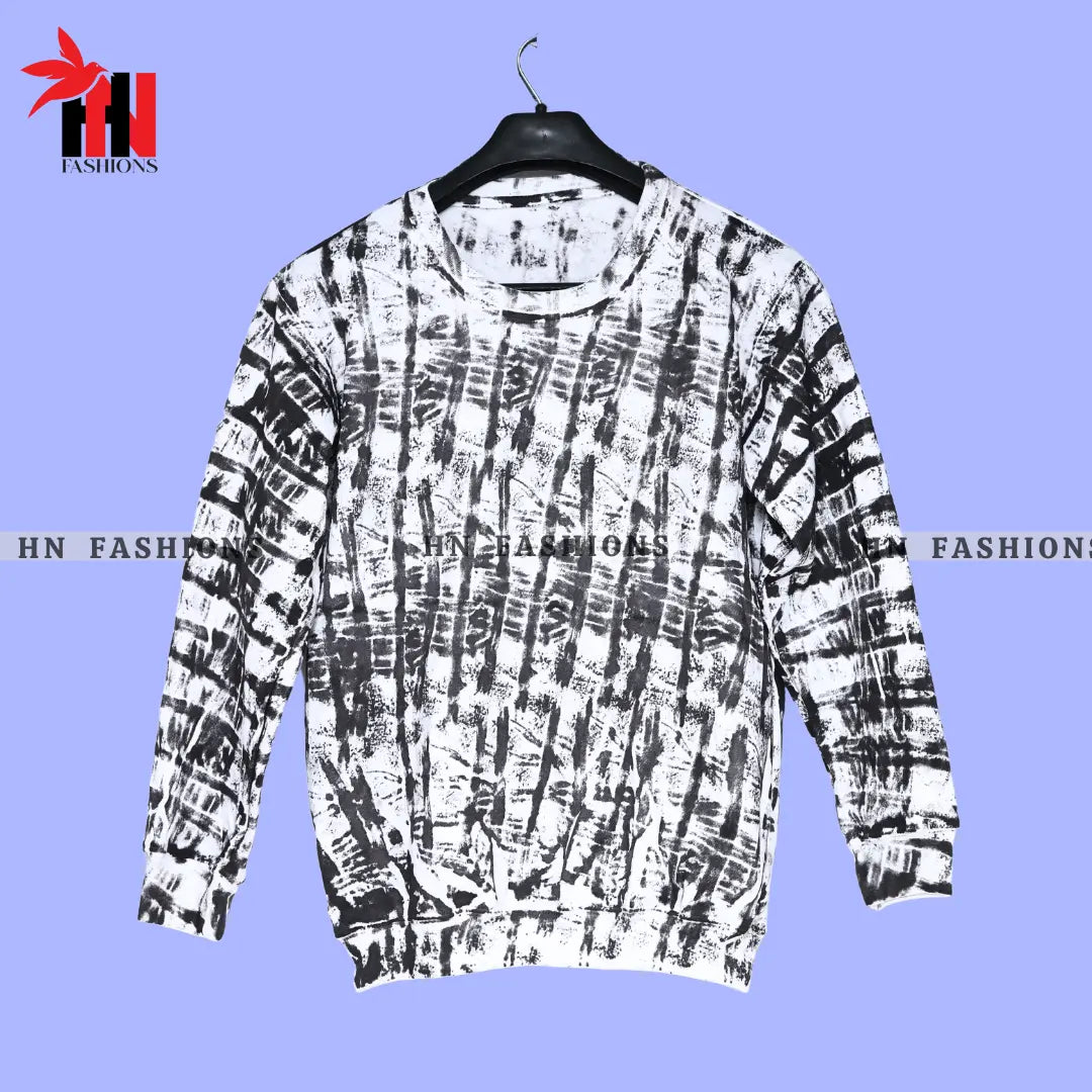 White & Black Random Printed Sweat Shirt For Unisex