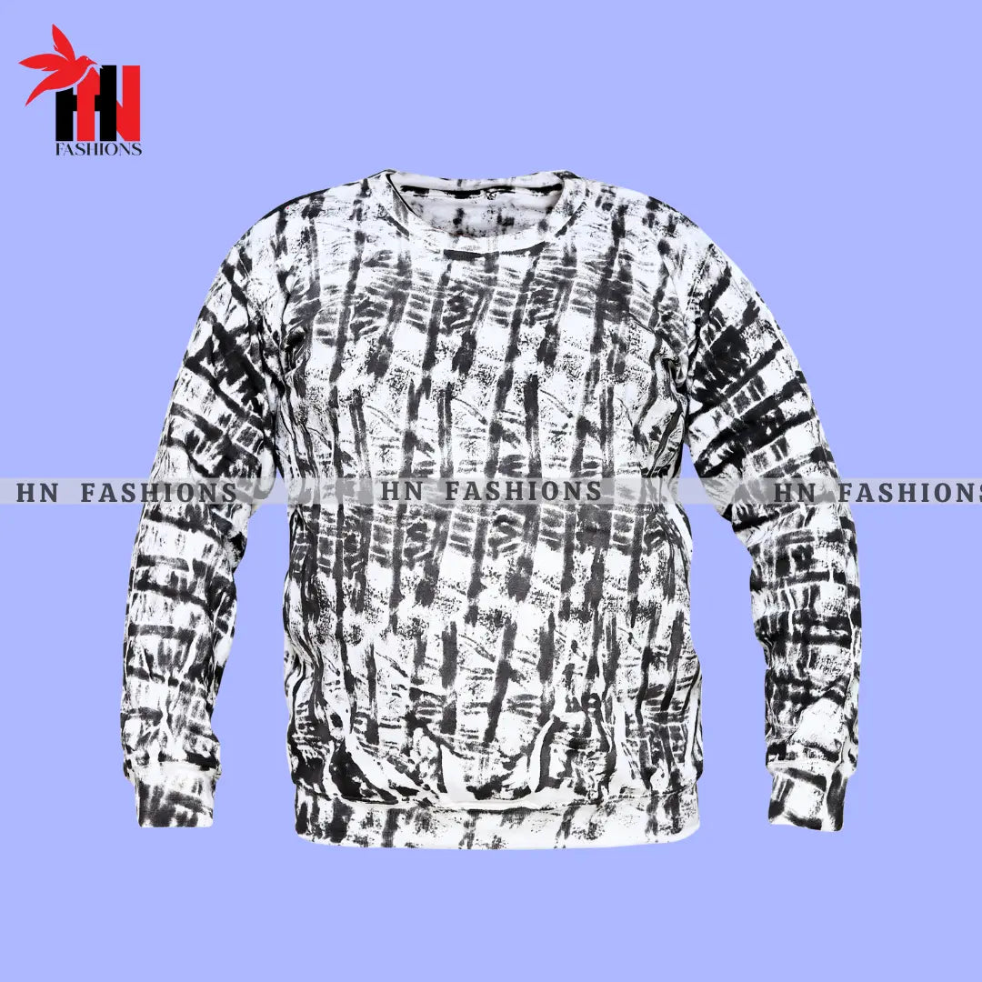 White & Black Random Printed Sweat Shirt For Unisex