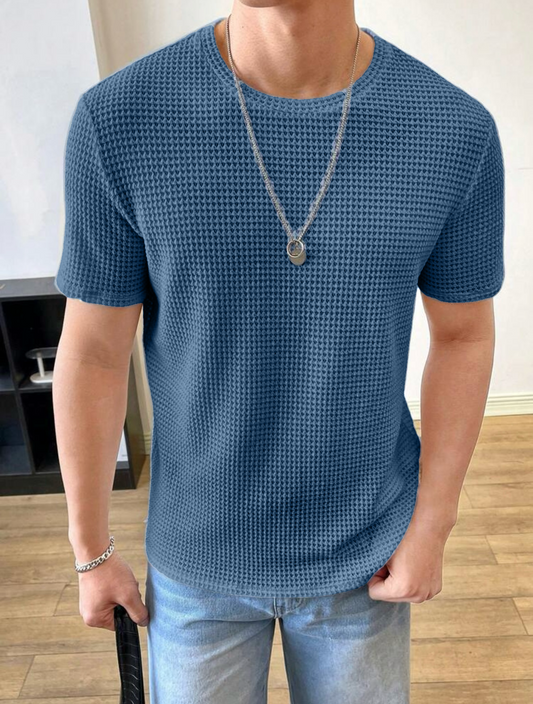 Waffle Knitted Denim Blue Tee