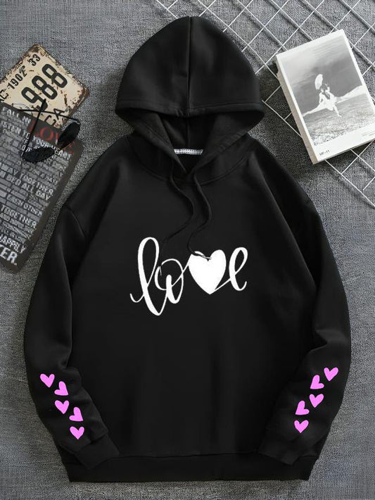 Love Printed Hoodie Black